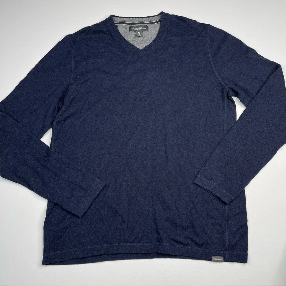 Eddie Bauer Sweater Merino Wool Cotton Navy Blue Outdoor Gorp Office  Tall